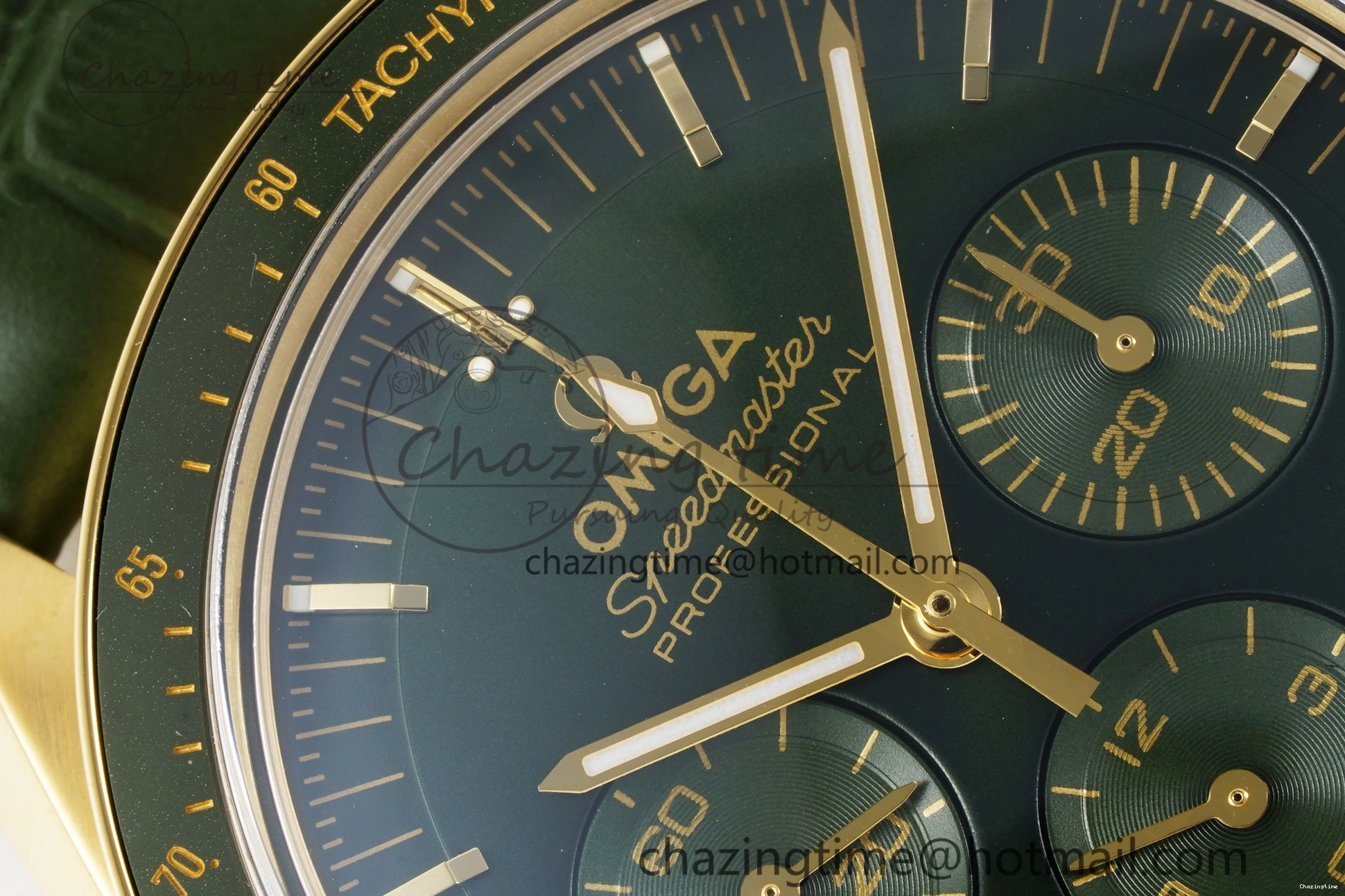 0512 Speedmaster Moonwatch in Moonshine Gold YG RMF Best Edition Green Dial on Green Leather Strap Manual Chrono EasyCare 7832